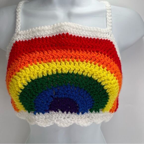 Handmade Napper brand rainbow crop top halter adjustable pride crochet XS NEW - Picture 6 of 16